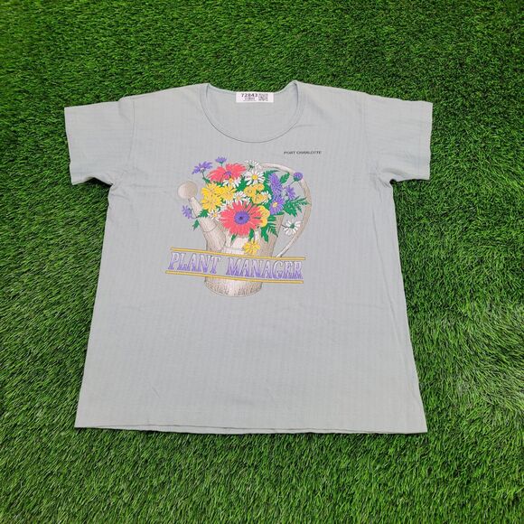 Vintage Flower Botanical Shirt Womens Large 21x25 Blue USA - Picture 1 of 11